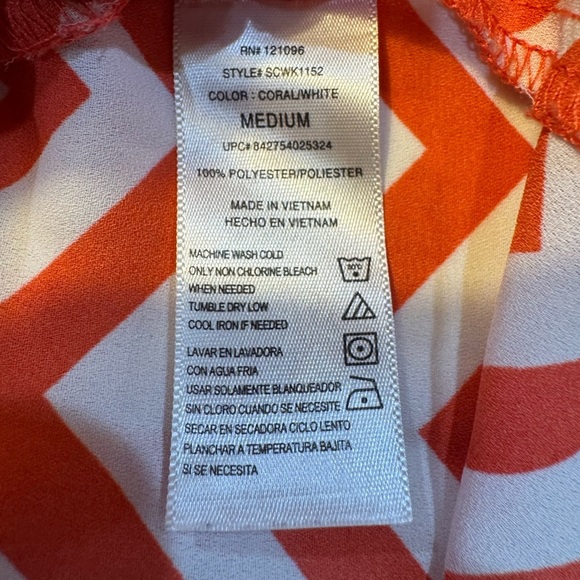 Kiara Orange/White Chevron pullover VNeck sheer Blouse- 3/4 Sleeve Size Medium - Picture 8 of 8